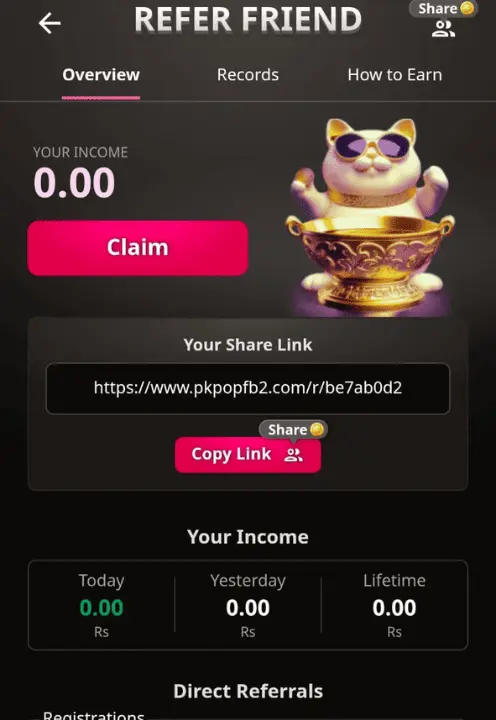 PK POP Game Screeshot of refer & earn