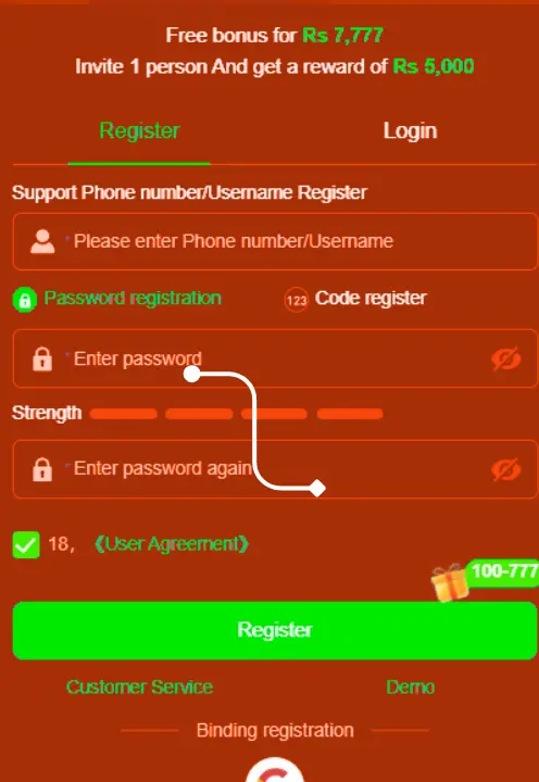 x666 game register and login screenshot