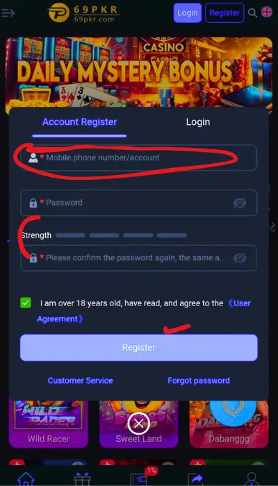 69pkr game register and login image